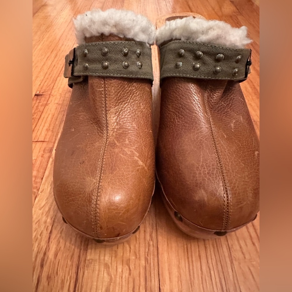 Dr. Scholl’s Leather Mules Clogs With Fur Trim Very Stylish Size 10M Top Gun - Picture 3 of 12